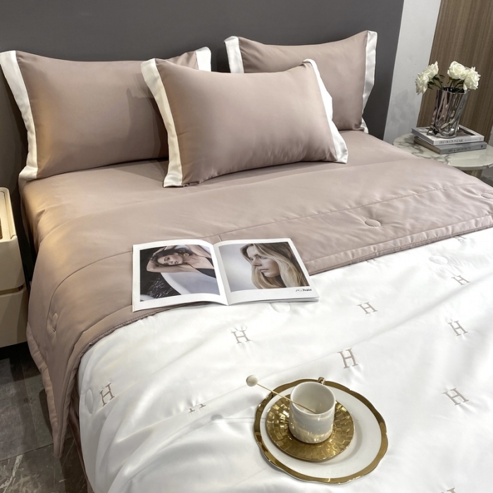 91家纺网 家纺一手货源 找家纺 优悦生活馆 2022新款冰丝夏被四件套 H-白卡其