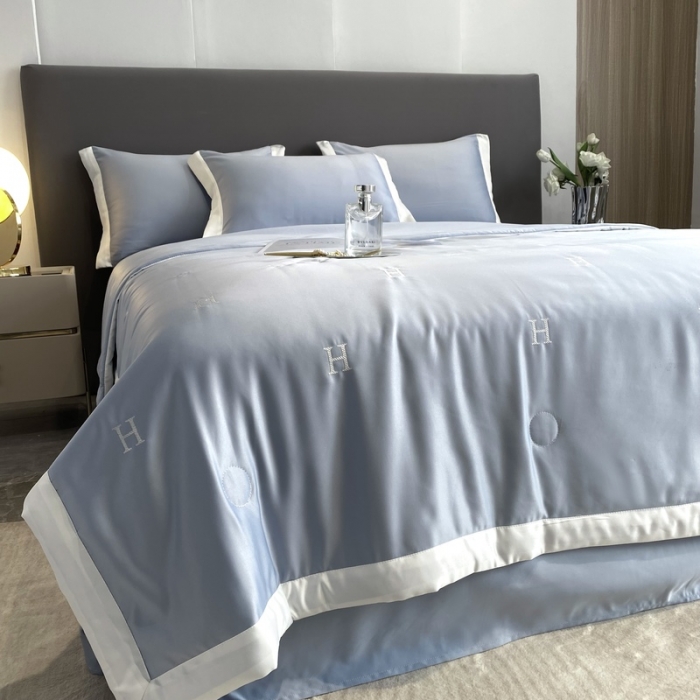 91家纺网 家纺一手货源 找家纺 优悦生活馆 2022新款冰丝夏被四件套 H-蓝