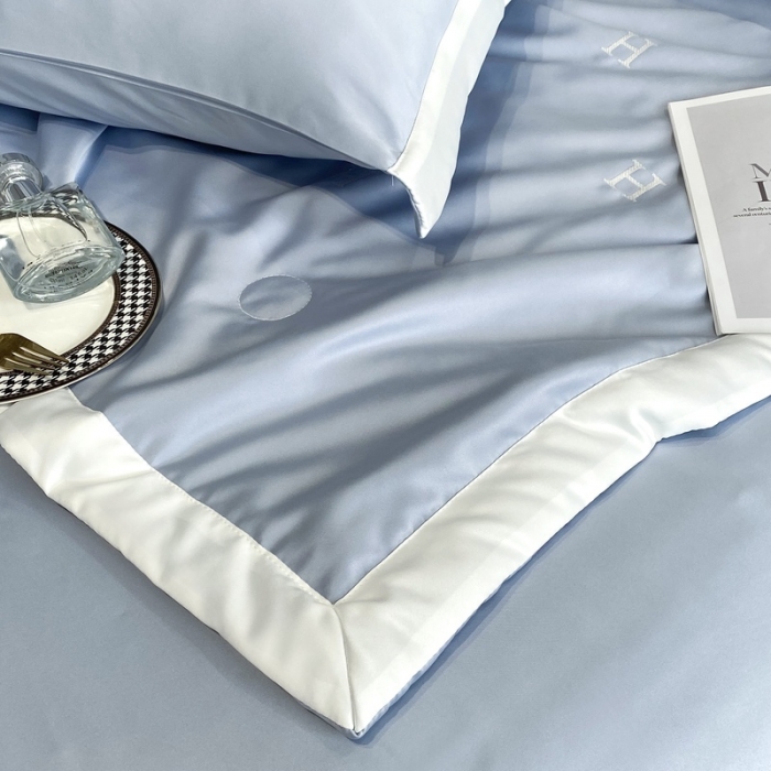 91家纺网 家纺一手货源 找家纺 优悦生活馆 2022新款冰丝夏被四件套 H-蓝