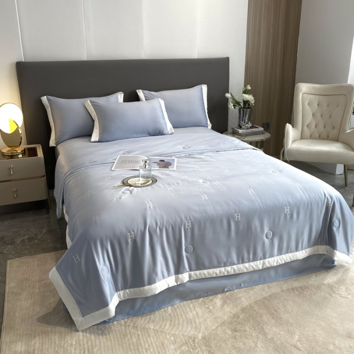 91家纺网 家纺一手货源 找家纺 优悦生活馆 2022新款冰丝夏被四件套 H-蓝