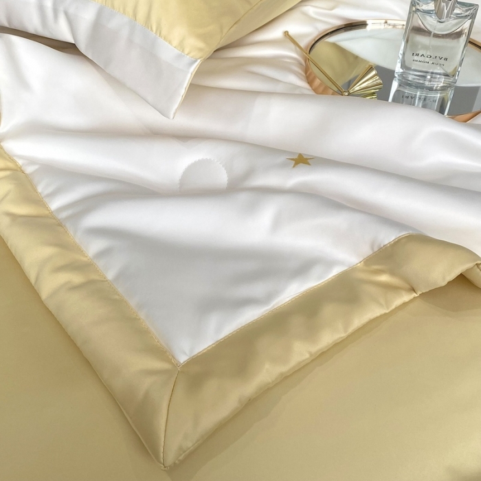 91家纺网 家纺一手货源 找家纺 优悦生活馆 2022新款冰丝夏被四件套 星月-白黄