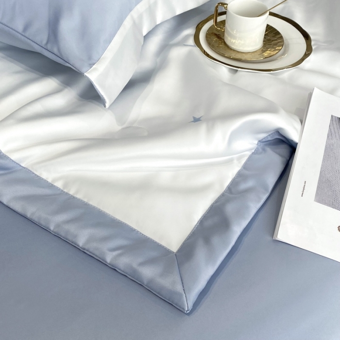 91家纺网 家纺一手货源 找家纺 优悦生活馆 2022新款冰丝夏被四件套 星月-白蓝