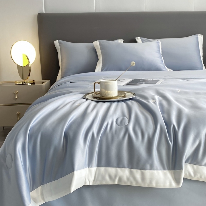 91家纺网 家纺一手货源 找家纺 优悦生活馆 2022新款冰丝夏被四件套 星月-蓝