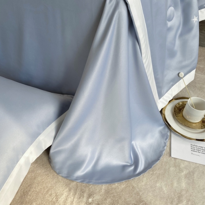 91家纺网 家纺一手货源 找家纺 优悦生活馆 2022新款冰丝夏被四件套 星月-蓝