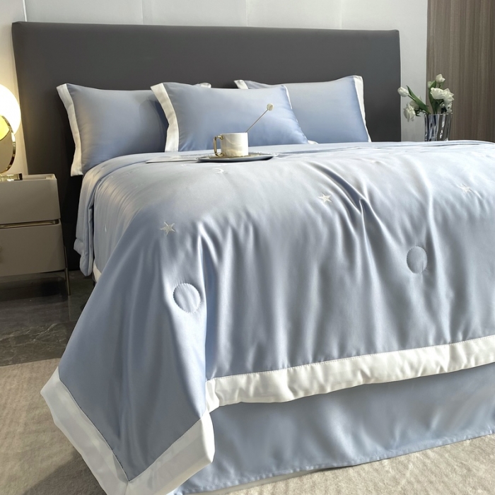 91家纺网 家纺一手货源 找家纺 优悦生活馆 2022新款冰丝夏被四件套 星月-蓝