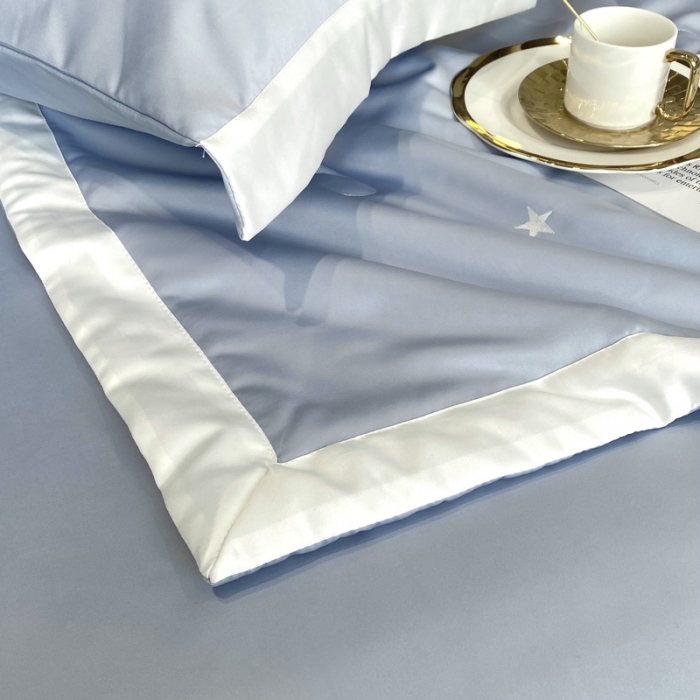 91家纺网 家纺一手货源 找家纺 优悦生活馆 2022新款冰丝夏被四件套 星月-蓝