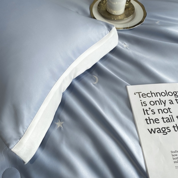 91家纺网 家纺一手货源 找家纺 优悦生活馆 2022新款冰丝夏被四件套 星月-蓝