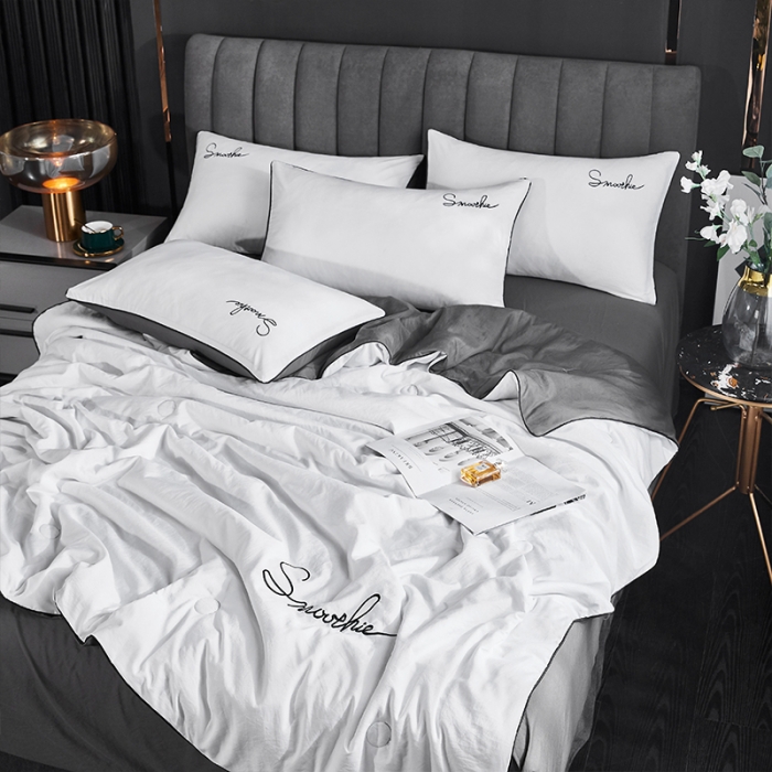 91家纺网 家纺一手货源 找家纺 ab家纺 2022新款简爱夏被四件套夏凉被 简爱-白灰