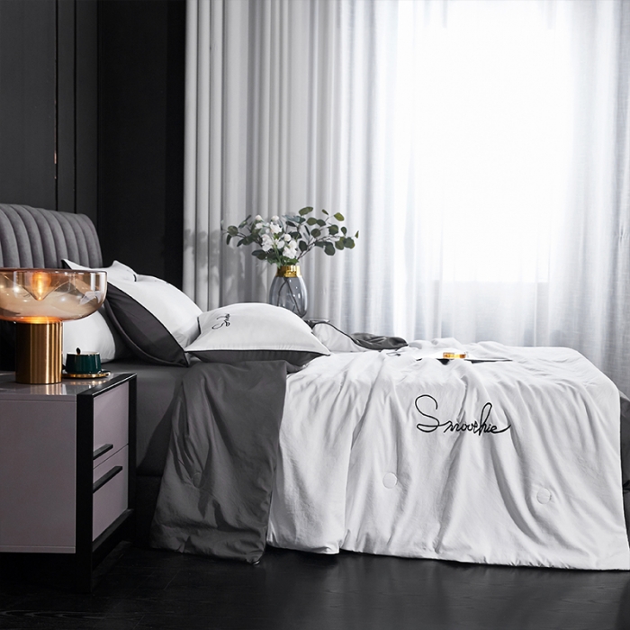 91家纺网 家纺一手货源 找家纺 ab家纺 2022新款简爱夏被四件套夏凉被 简爱-白灰