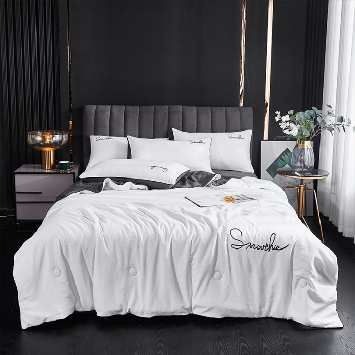 91家纺网 家纺一手货源 找家纺 ab家纺 2022新款简爱夏被四件套夏凉被 简爱-白灰