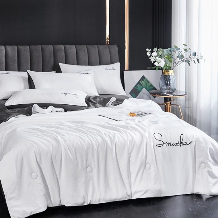 91家纺网 家纺一手货源 找家纺 ab家纺 2022新款简爱夏被四件套夏凉被 简爱-白灰