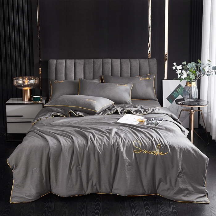 91家纺网 家纺一手货源 找家纺 ab家纺 2022新款简爱夏被四件套夏凉被 简爱-高级灰