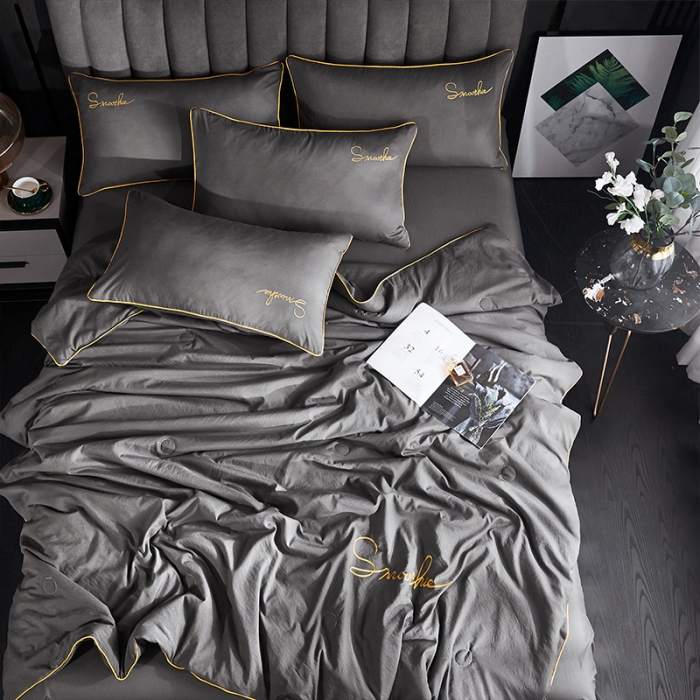 91家纺网 家纺一手货源 找家纺 ab家纺 2022新款简爱夏被四件套夏凉被 简爱-高级灰