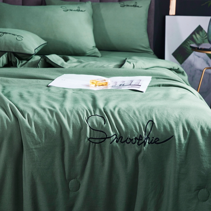 91家纺网 家纺一手货源 找家纺 ab家纺 2022新款简爱夏被四件套夏凉被 简爱-灰草绿