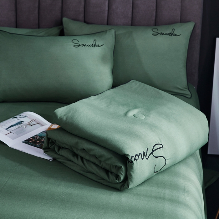 91家纺网 家纺一手货源 找家纺 ab家纺 2022新款简爱夏被四件套夏凉被 简爱-灰草绿