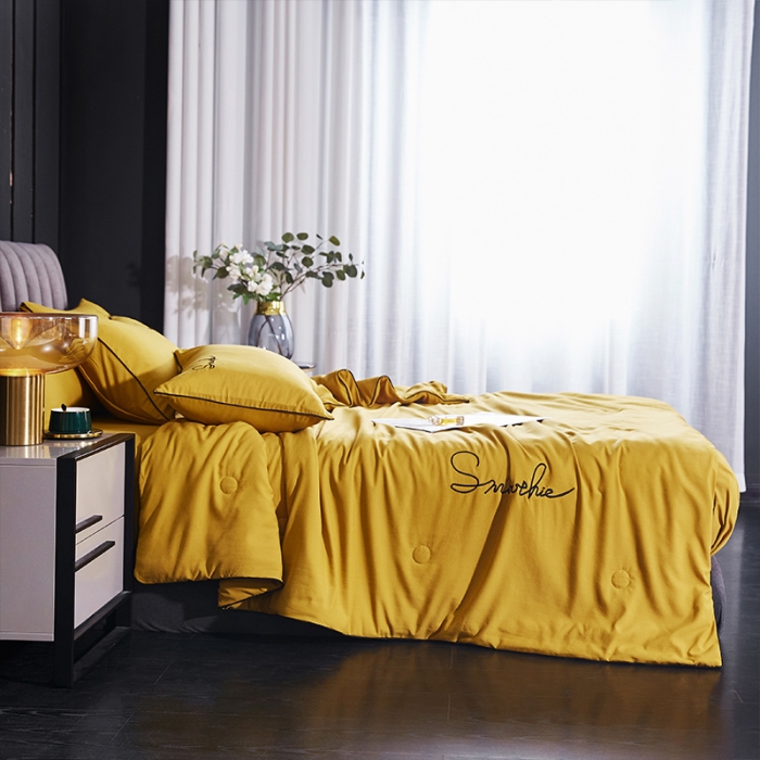 91家纺网 家纺一手货源 找家纺 ab家纺 2022新款简爱夏被四件套夏凉被 简爱-姜黄