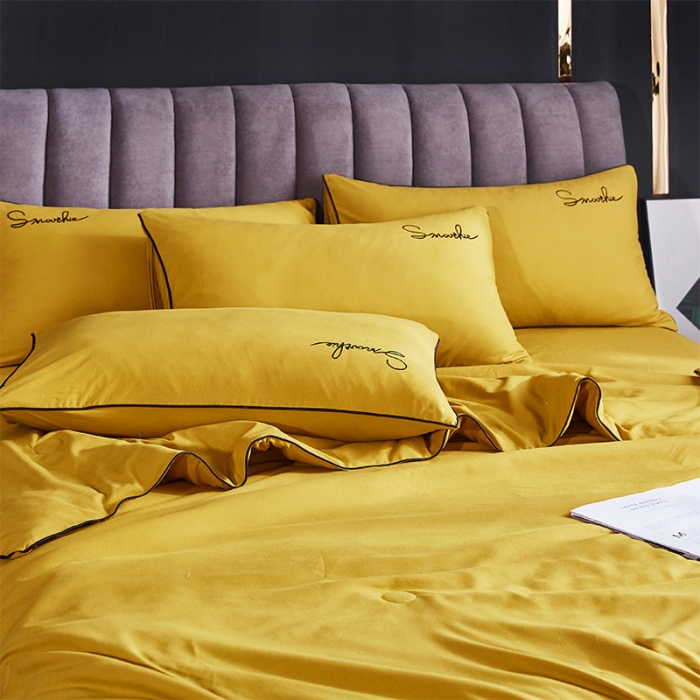 91家纺网 家纺一手货源 找家纺 ab家纺 2022新款简爱夏被四件套夏凉被 简爱-姜黄