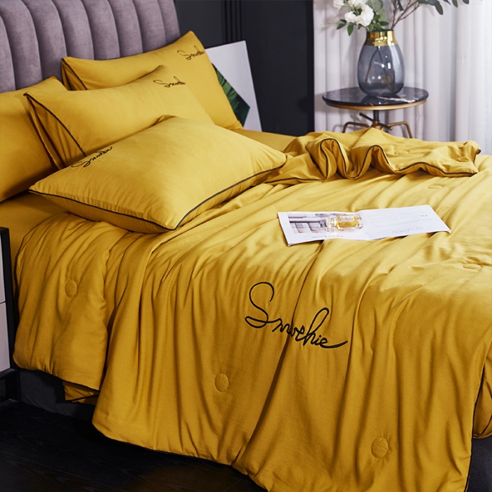 91家纺网 家纺一手货源 找家纺 ab家纺 2022新款简爱夏被四件套夏凉被 简爱-姜黄