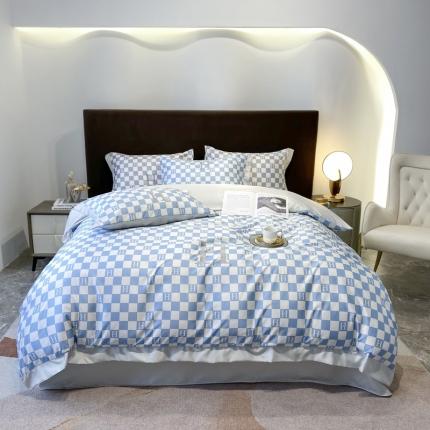 91家纺网 家纺一手货源 找家纺 （总）优悦生活馆 2022新款棋盘格冰丝四件套