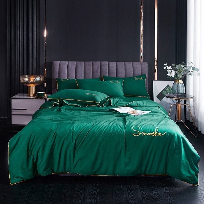 91家纺网 家纺一手货源 找家纺 ab家纺 2022新款简爱夏被四件套夏凉被 简爱-墨绿