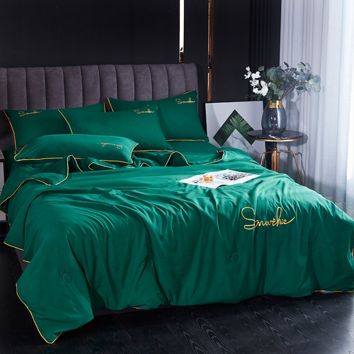 91家纺网 家纺一手货源 找家纺 ab家纺 2022新款简爱夏被四件套夏凉被 简爱-墨绿
