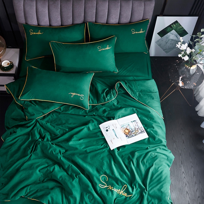 91家纺网 家纺一手货源 找家纺 ab家纺 2022新款简爱夏被四件套夏凉被 简爱-墨绿