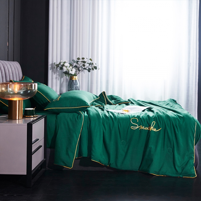 91家纺网 家纺一手货源 找家纺 ab家纺 2022新款简爱夏被四件套夏凉被 简爱-墨绿