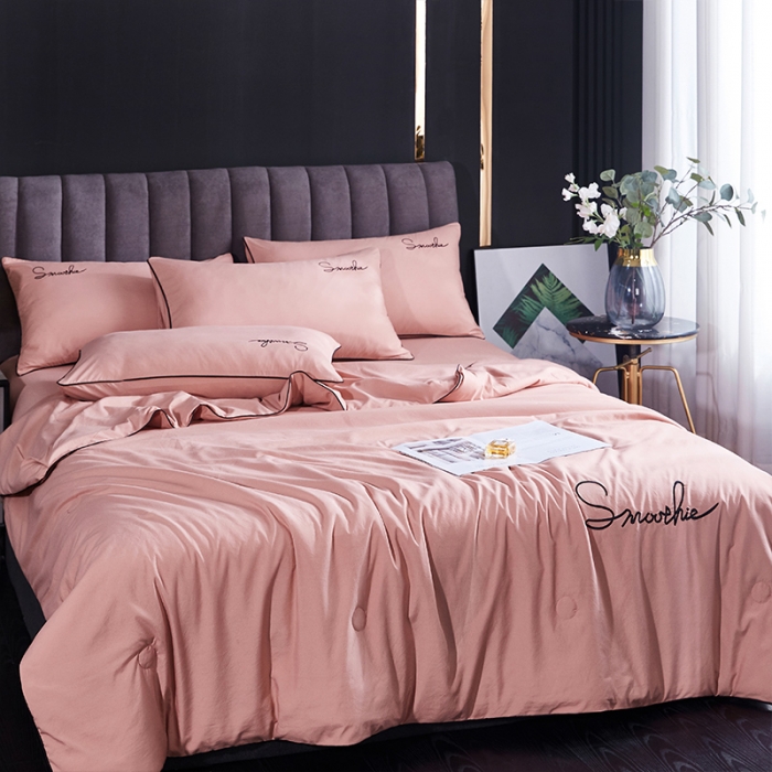 91家纺网 家纺一手货源 找家纺 ab家纺 2022新款简爱夏被四件套夏凉被 简爱-浅豆沙