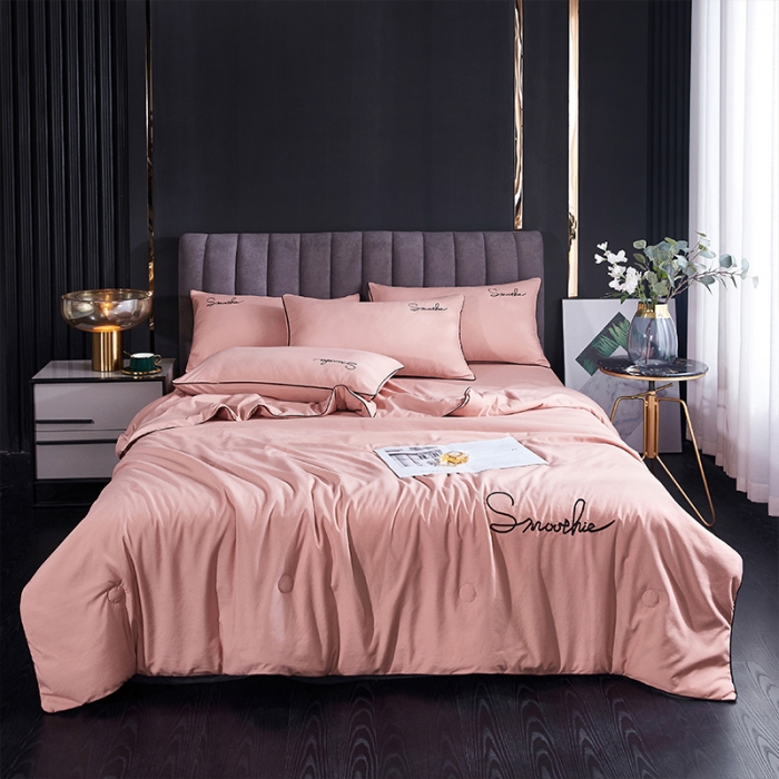 91家纺网 家纺一手货源 找家纺 ab家纺 2022新款简爱夏被四件套夏凉被 简爱-浅豆沙