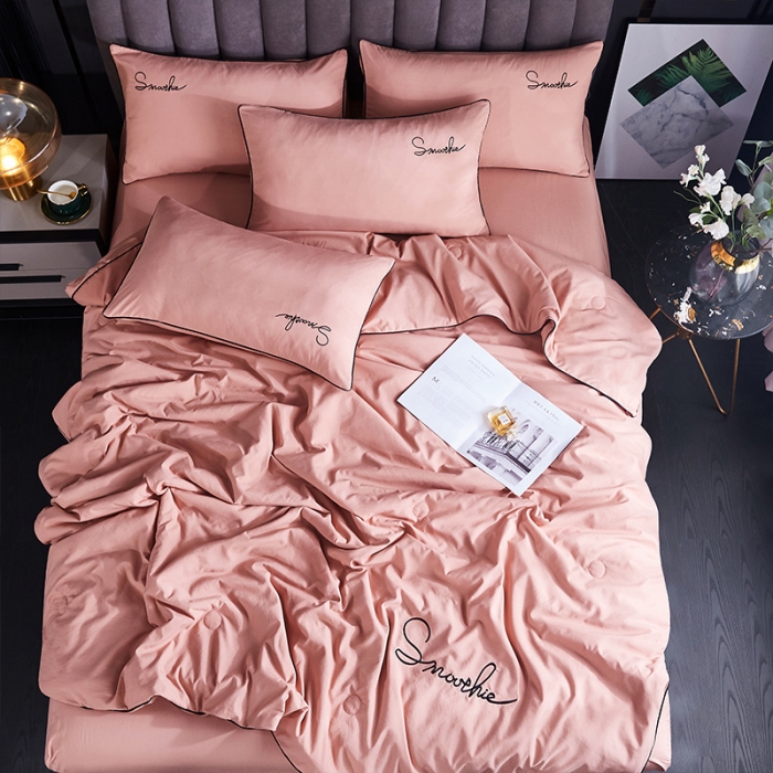 91家纺网 家纺一手货源 找家纺 ab家纺 2022新款简爱夏被四件套夏凉被 简爱-浅豆沙