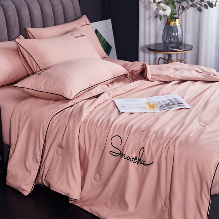 91家纺网 家纺一手货源 找家纺 ab家纺 2022新款简爱夏被四件套夏凉被 简爱-浅豆沙