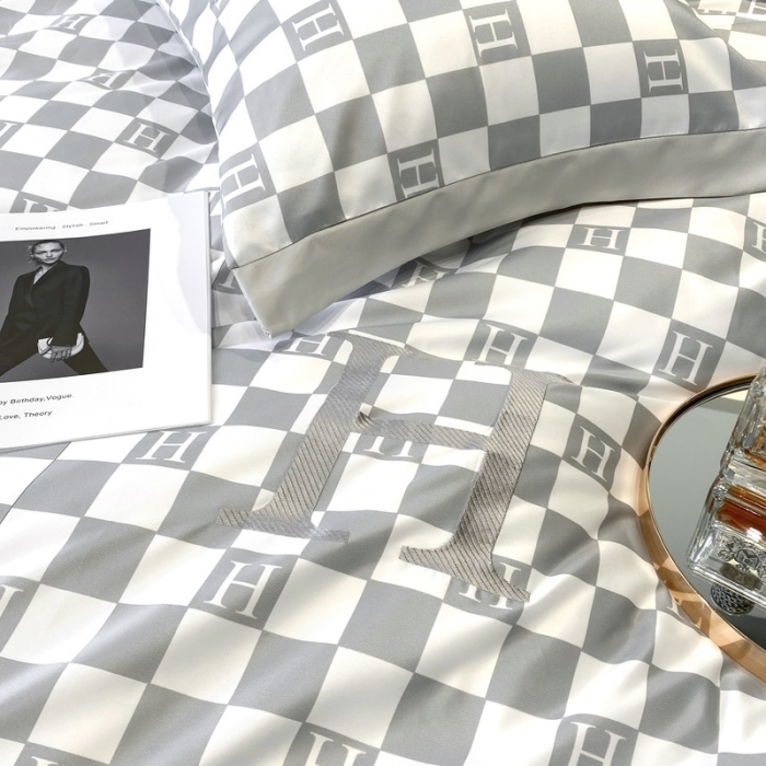 91家纺网 家纺一手货源 找家纺 优悦生活馆 2022新款棋盘格冰丝四件套 棋盘-灰