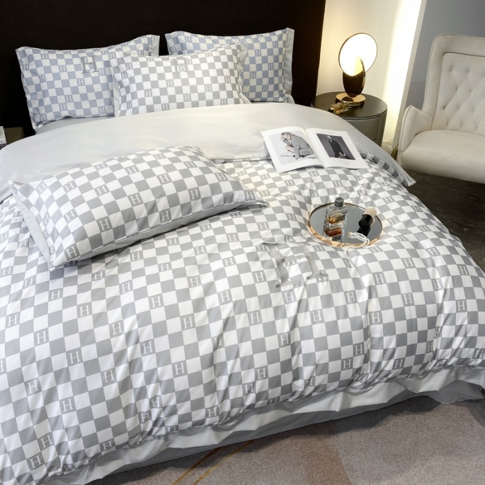 91家纺网 家纺一手货源 找家纺 优悦生活馆 2022新款棋盘格冰丝四件套 棋盘-灰