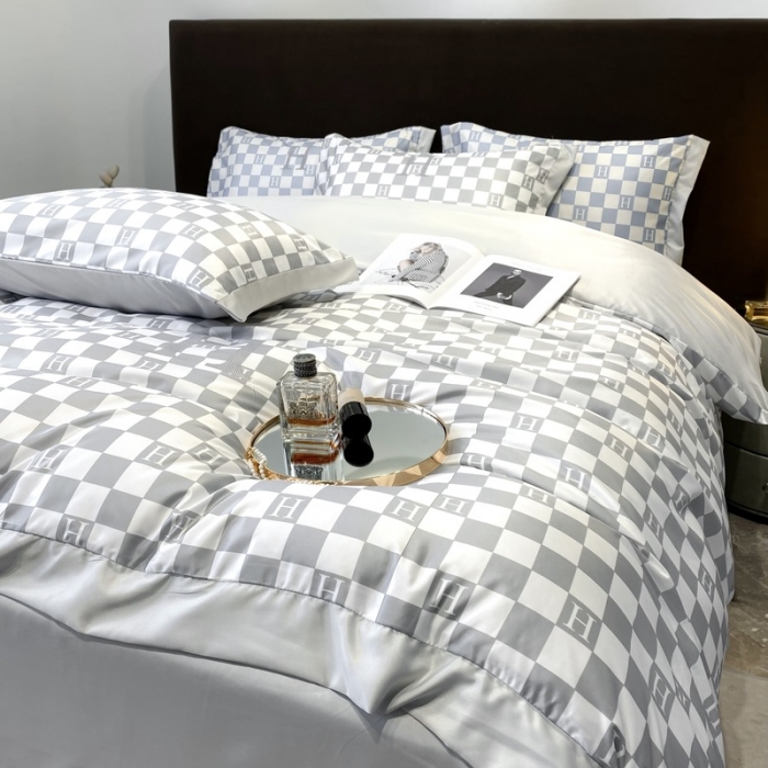 91家纺网 家纺一手货源 找家纺 优悦生活馆 2022新款棋盘格冰丝四件套 棋盘-灰