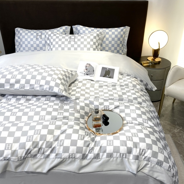 91家纺网 家纺一手货源 找家纺 优悦生活馆 2022新款棋盘格冰丝四件套 棋盘-灰