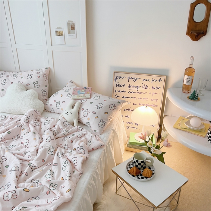 91家纺网 家纺一手货源 找家纺 星期八 2022新款卡通针织棉夏被 粉兔