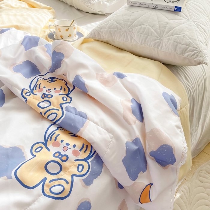 91家纺网 家纺一手货源 找家纺 寐居 2022新款亲肤小花边水洗棉单夏被 豹纹虎