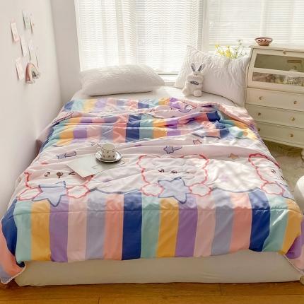 寐居 2022新款亲肤小花边水洗棉单夏被 彩虹熊