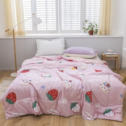 寐居 2022新款亲肤小花边水洗棉单夏被 草莓甜心