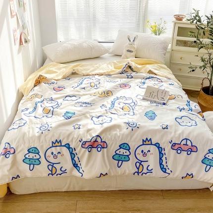 寐居 2022新款亲肤小花边水洗棉单夏被 恐龙乐园