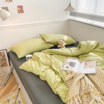 91家纺网 家纺一手货源 找家纺 优宜家 2023新款磨毛纯色ins款双拼混搭四件套宝石绿+灰