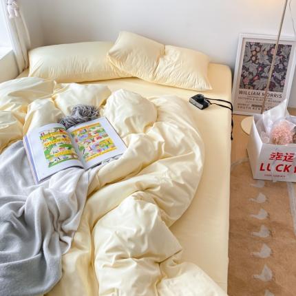 91家纺网 家纺一手货源 找家纺 优宜家 2023新款磨毛纯色ins款双拼混搭四件套 芝士黄