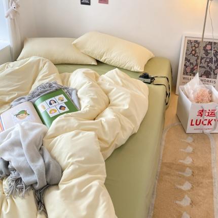 91家纺网 家纺一手货源 找家纺 优宜家 2023新款磨毛纯色ins款双拼混搭四件套 芝士绿