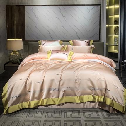 91家纺网 家纺一手货源 找家纺 2022新款锦缎高精密肌理纹200支色织提花床单床盖四件套 China 粉