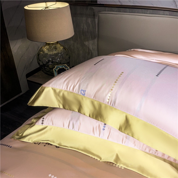 91家纺网 家纺一手货源 找家纺 2022新款锦缎高精密肌理纹200支色织提花床单床盖四件套 China 粉