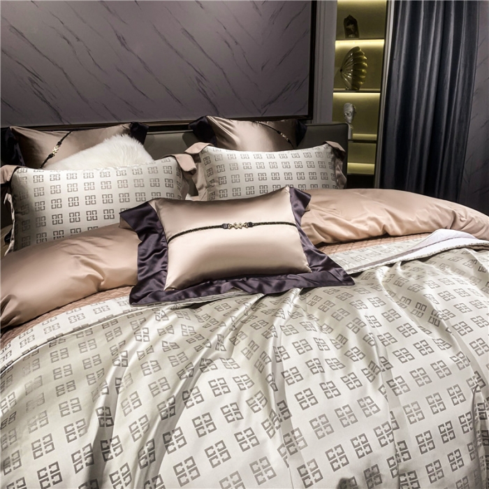 91家纺网 家纺一手货源 找家纺 2022新款锦缎高精密肌理纹200支色织提花床单床盖四件套 纪万希