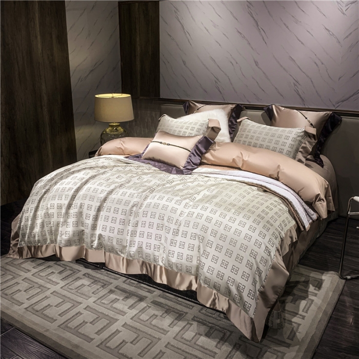 91家纺网 家纺一手货源 找家纺 2022新款锦缎高精密肌理纹200支色织提花床单床盖四件套 纪万希