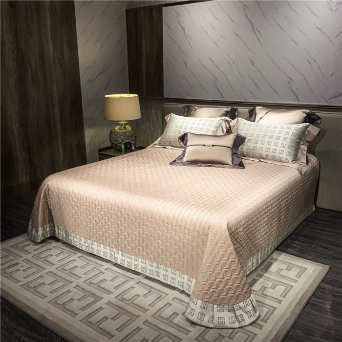 91家纺网 家纺一手货源 找家纺 2022新款锦缎高精密肌理纹200支色织提花床单床盖四件套 纪万希