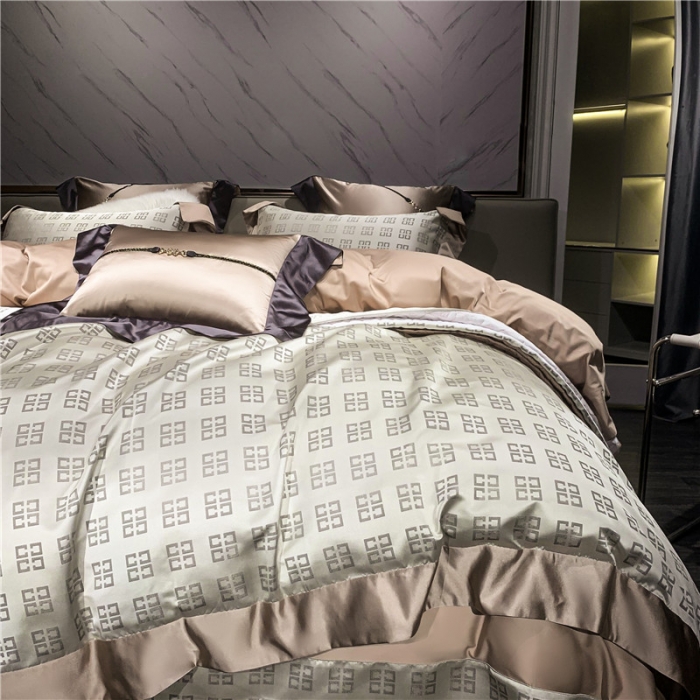 91家纺网 家纺一手货源 找家纺 2022新款锦缎高精密肌理纹200支色织提花床单床盖四件套 纪万希