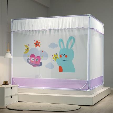 91家纺网 家纺一手货源 找家纺 新太阳蚊帐 2022新款印花三开门坐床蚊帐 波比兔-紫